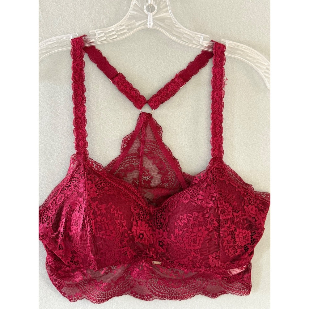 Jadyk Womens L/XL Bralette Burgundy Red Excellent Lace Racerback Adjustable